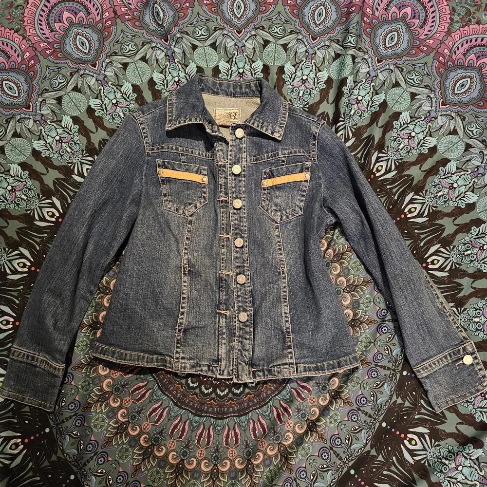 Women's Denim Blue Jean Jacket with Tan Accents